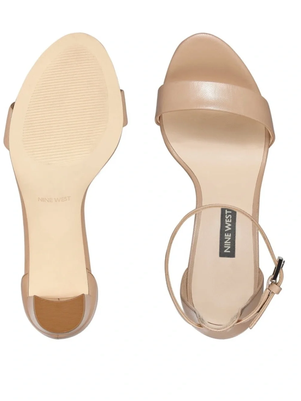 Nine West tan leather pruce heels sandals ankle strap classic minimalist 8.5